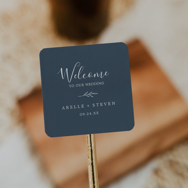 Adesivo Quadrado Folha mínima | Slate Blue Wedding Welcome (Criador carregado)
