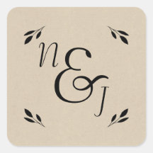 Folha Preta Botânica Kraft Rústico Moderno Casamen