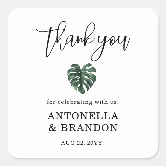 Adesivo Quadrado Folha Verde de Monstera Casamento (Frente)