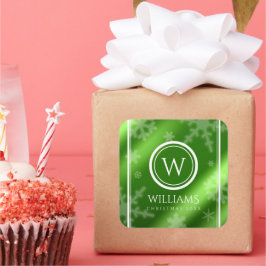 Adesivo Quadrado Folha Verde Festiva Snowflakes Monograma Nome