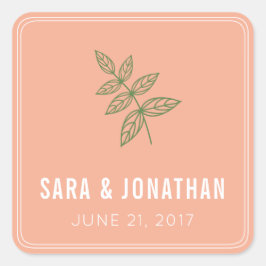 Adesivo Quadrado Folha Verde Sage sobre Casamento Coral