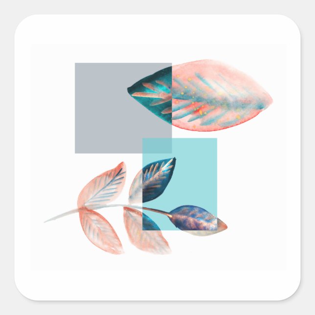 Adesivo Quadrado Folha vermelha ciano (Frente)