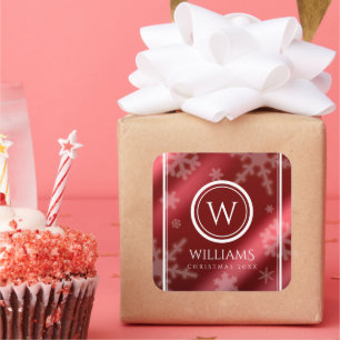 Adesivo Quadrado Folha Vermelha Festiva Snowflakes Monograma