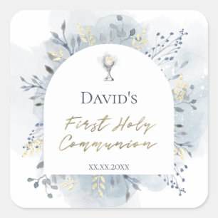 Adesivo Quadrado folhagem aquarela Primeira Comunhão