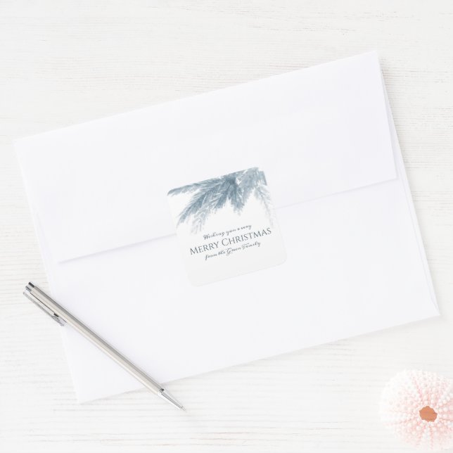 Adesivo Quadrado Folhagem de inverno verde de cinzas de Natal (Envelope)