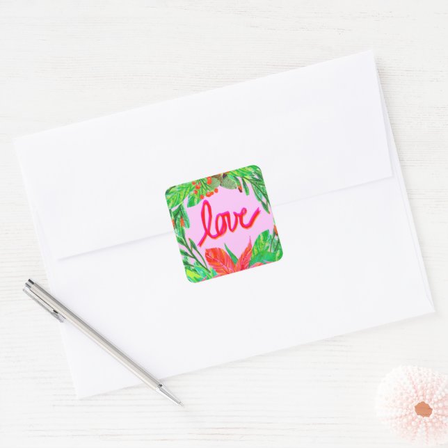 Adesivo Quadrado Folhagem de Natal - Amor (Envelope)