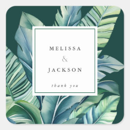 Adesivo Quadrado Folhagem Exótica e Selvagens Tropicais Verde