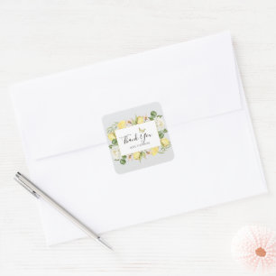Adesivo Quadrado Folhagem floral de limão em aquarela
