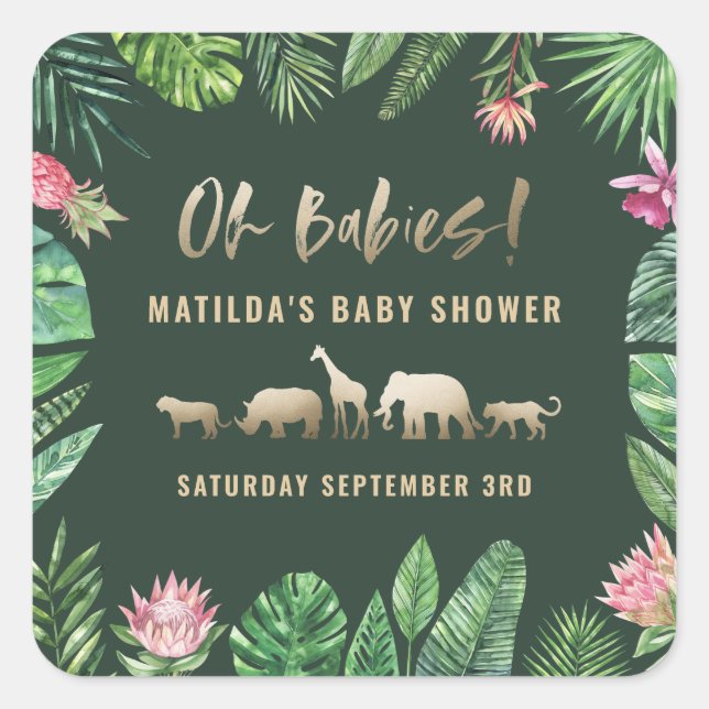 Adesivo Quadrado Folhagem tropical + chá de fraldas de ouro (Frente)