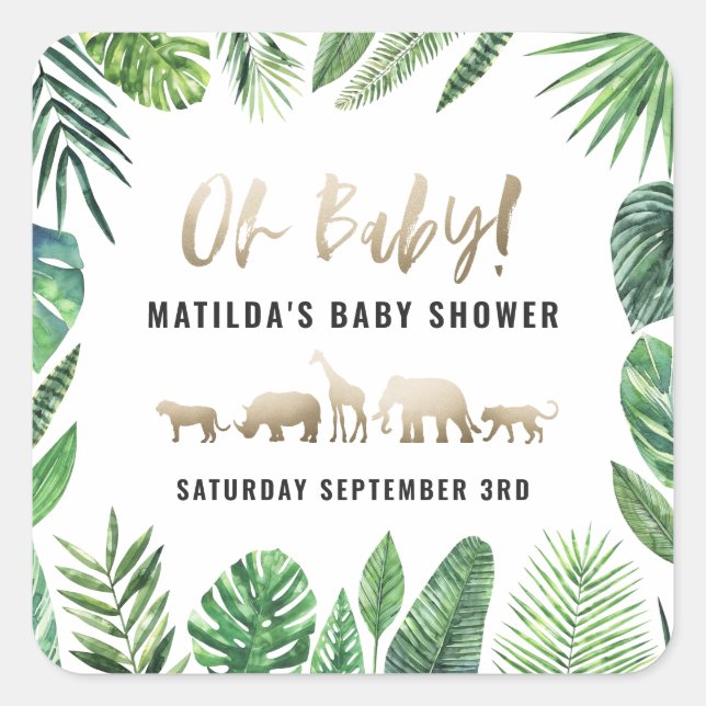 Adesivo Quadrado Folhagem tropical + chá de fraldas de ouro (Frente)