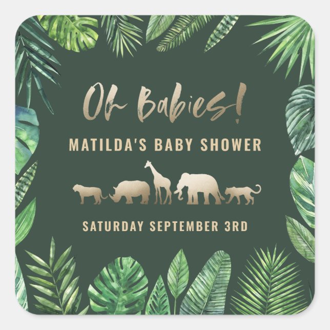 Adesivo Quadrado Folhagem tropical + chá de fraldas de ouro (Frente)