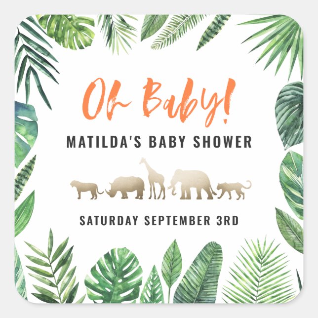 Adesivo Quadrado Folhagem tropical + chá de fraldas de ouro (Frente)