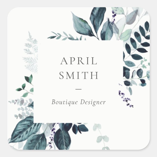 Adesivo Quadrado Folhagem Tropical de Folhagem Azul Moderna, Folha  (Frente)