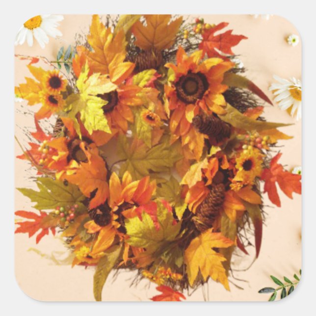 Adesivo Quadrado Folhas Bonito de outono de Avryl Fleur (Frente)
