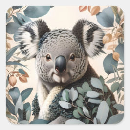 Adesivo Quadrado Folhas Cute Koala Eucalyptus