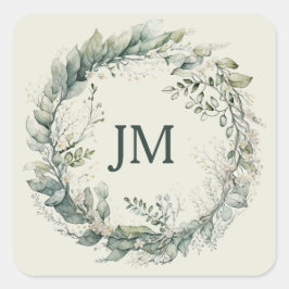 Adesivo Quadrado Folhas de aquarela e flores