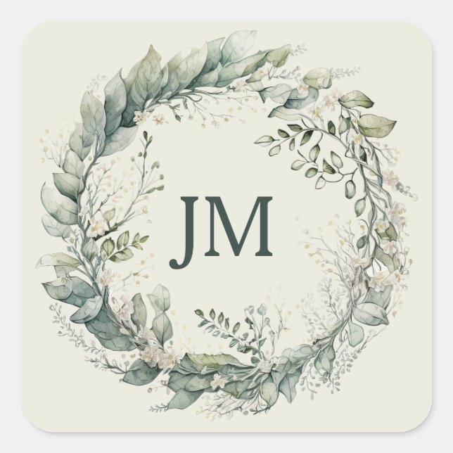 Adesivo Quadrado Folhas de aquarela e flores (Frente)