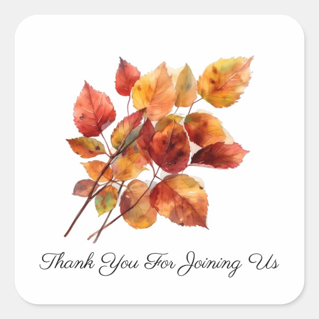 Adesivo Quadrado Folhas de Colheita de ouros: Cair de Aquarela, per (Frente)