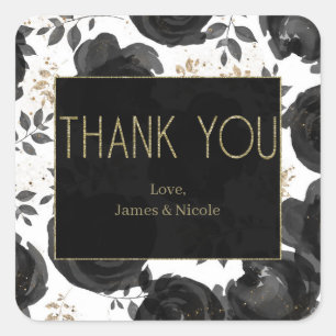 Adesivo Quadrado Folhas de Glam Floral Ouro Negro Casamento