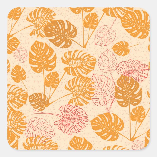 Adesivo Quadrado Folhas de Monstera: silhueta tropical sem costura (Frente)