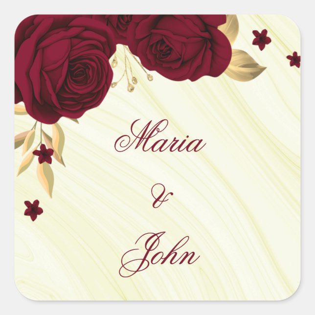 Adesivo Quadrado folhas de ouro de flores burguns (Frente)