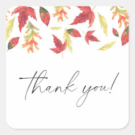 Adesivo Quadrado Folhas de outono chá de fraldas Obrigado