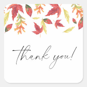 Adesivo Quadrado Folhas de outono chá de fraldas Obrigado