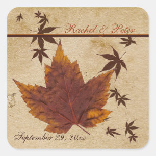 Adesivo Quadrado Folhas de outono no Vencimento de Casamento Quadra