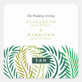 Adesivo Quadrado Folhas de Palma Tropicais, Casamento de Praia