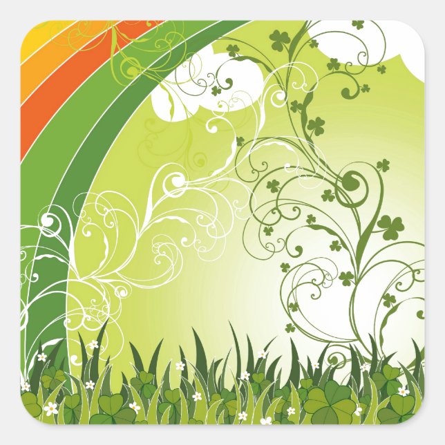 Adesivo Quadrado Folhas do Shamrock do Dia de São Patrício (Frente)