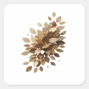Adesivo Quadrado Folhas Douradas Dourado Cativante Estilo Vinil