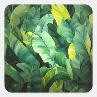 Adesivo Quadrado Folhas Tropicais Abstratas Botânicas Selva Naturez