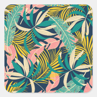 Adesivo Quadrado Folhas tropicais coloridas: padrão de verão.