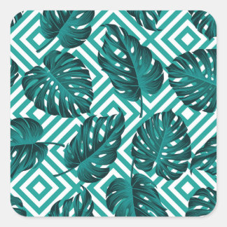 Adesivo Quadrado Folhas Tropicais: Padrão Invisível Floral.