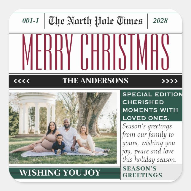 Adesivo Quadrado Folheto de Natal - Folha Temática de Jornais (Frente)