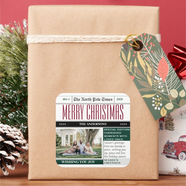 Adesivo Quadrado Folheto de Natal - Folha Temática de Jornais (Feriado)