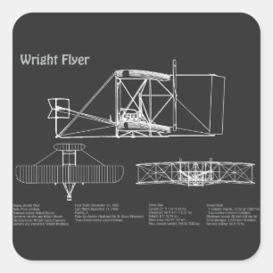 Adesivo Quadrado Folheto Wright - Planos de desenho de avião em pla