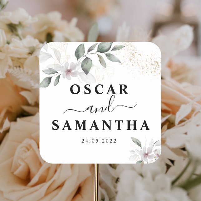 Adesivo Quadrado Folia Suave e Flores em Aquarela | Dourado (Criador carregado)