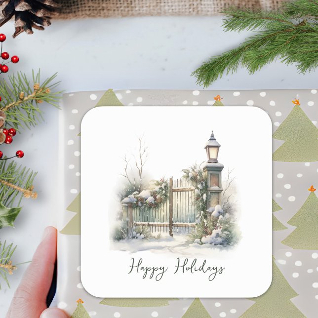 Adesivo Quadrado Foliage verde costeira neve inverno (Criador carregado)