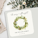 Adesivo Quadrado Foliage Winter Wreath Feliz & Bright Christmas<br><div class="desc">Se precisar de mais alguma personalização,  por favor,  sinta-se à vontade para me enviar uma mensagem em yellowfebstudio@gmail.com.</div>