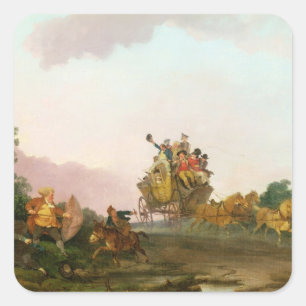 Adesivo Quadrado Foliões em um treinador, c.1785-90 (óleo em