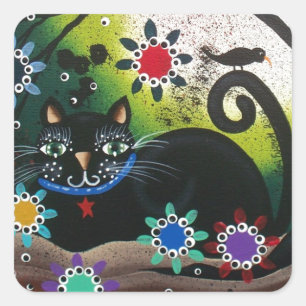 Adesivo Quadrado Folk Art_By Everett_ Day Of The Dead, Black CAT