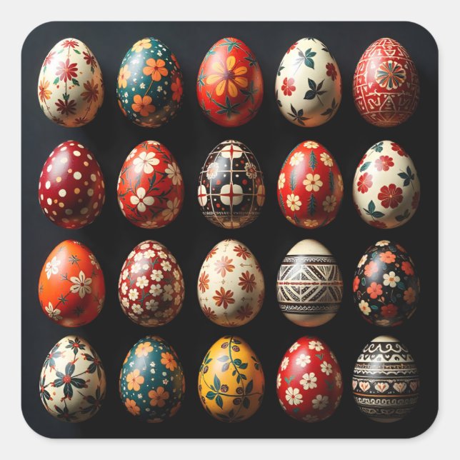 Adesivo Quadrado Folk Art Easter Egg Collection (Frente)