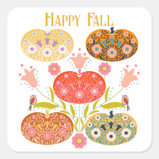 Adesivo Quadrado Folk Art Flower Pumpkins