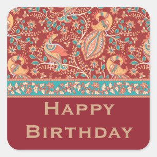 Adesivo Quadrado Folk de Arte de Saudações Personalizadas