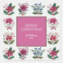 Adesivo Quadrado Folk Florals Christmas