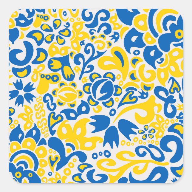 Adesivo Quadrado Folklore pattern with Ukrainian flag colors   (Frente)