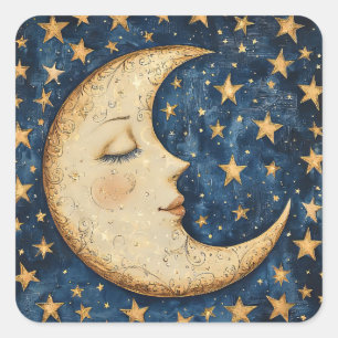 Adesivo Quadrado Folksy Celestial Moon