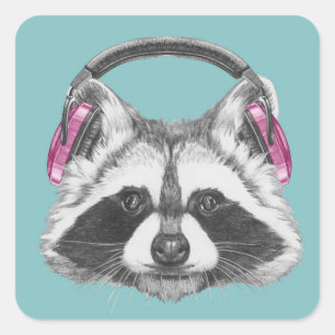 Adesivo Quadrado Fones de ouvido Raccoon