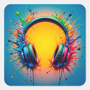Adesivo Quadrado Fones de Ouvido Vibrantes Contra Salpicos de Cores